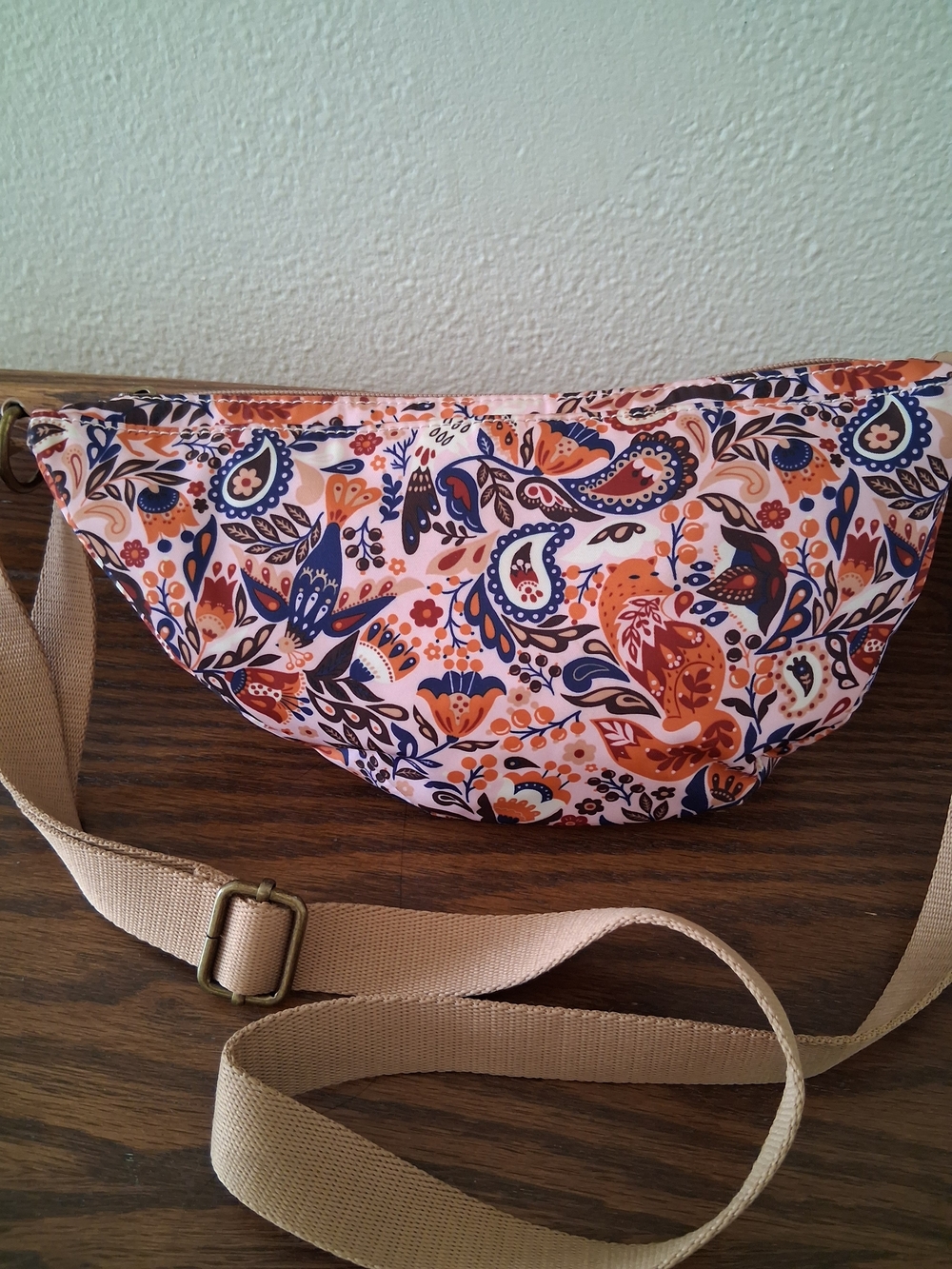 Women's Floral Paisley Crossbody Bag - Orange Navy